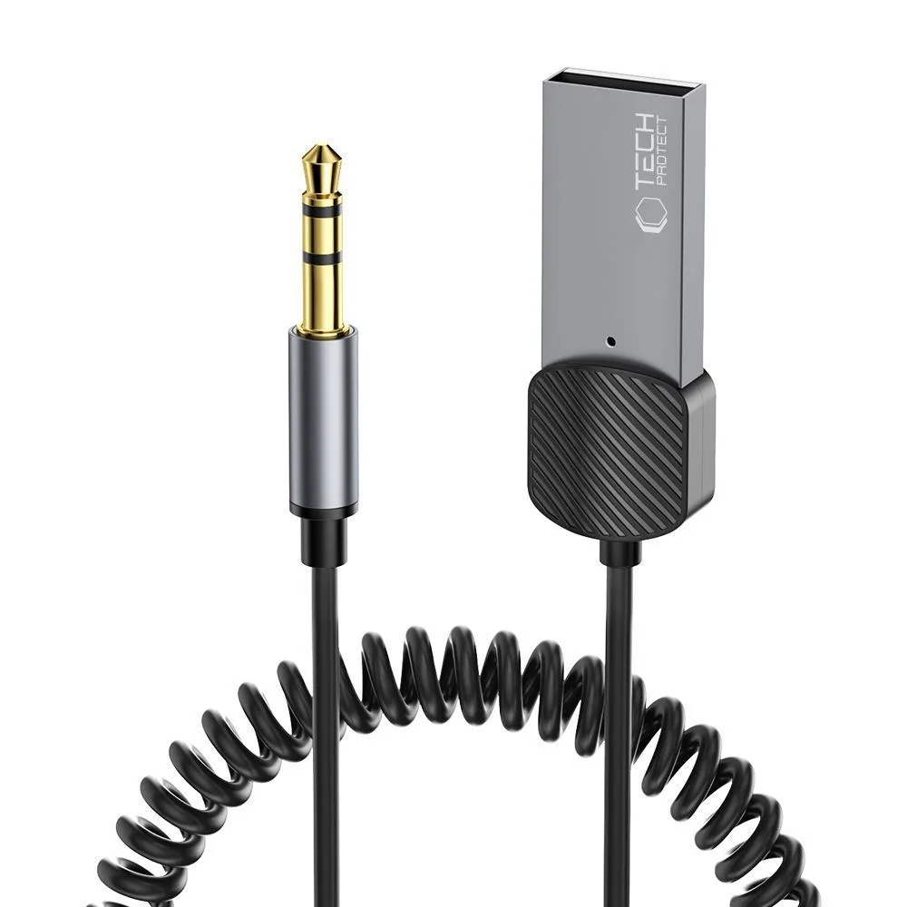 3,5 mm-es AUX mini jack (hím) – Bluetooth adapter – szürke