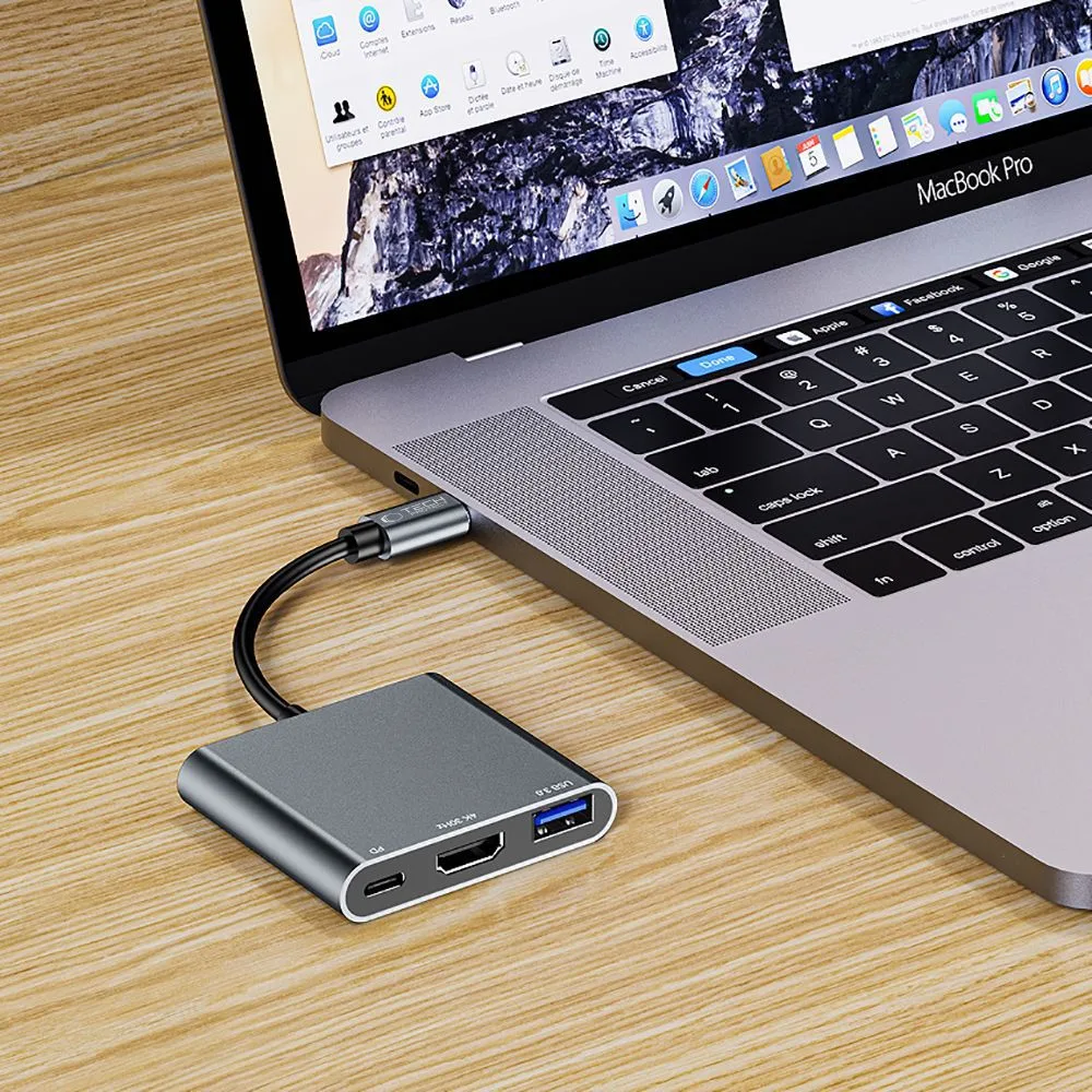 3w1 HUB rozdzielacz USB-C na USB-A USB-C PD 100W HDMI 4K 30Hz - szary 5