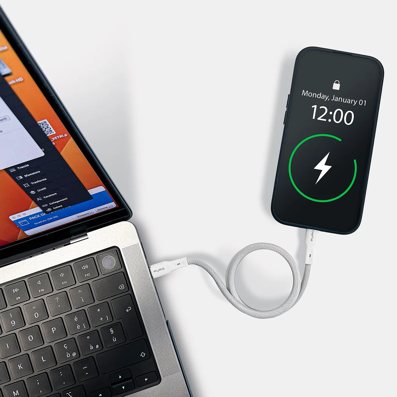Cablu magnetic USB-C de 60 W, 1 m - Alb 5