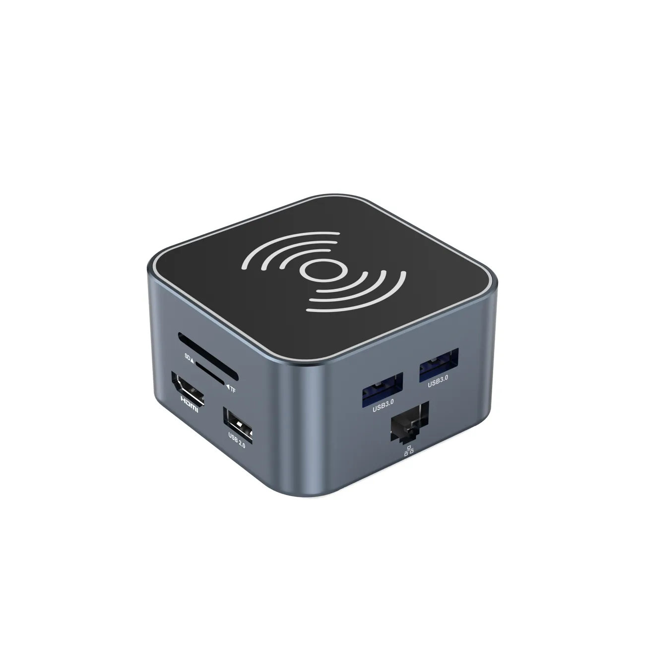 12-u-1 središnja stanica s bežičnim punjačem: USB-A, USB-C, HDMI, RJ45, SD, TF, Mini Jack - siva 2