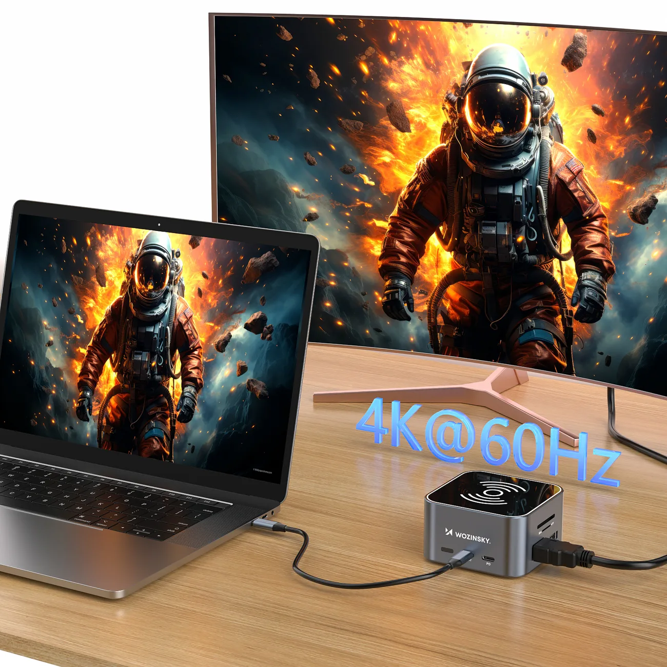 12-u-1 središnja stanica s bežičnim punjačem: USB-A, USB-C, HDMI, RJ45, SD, TF, Mini Jack - siva 6