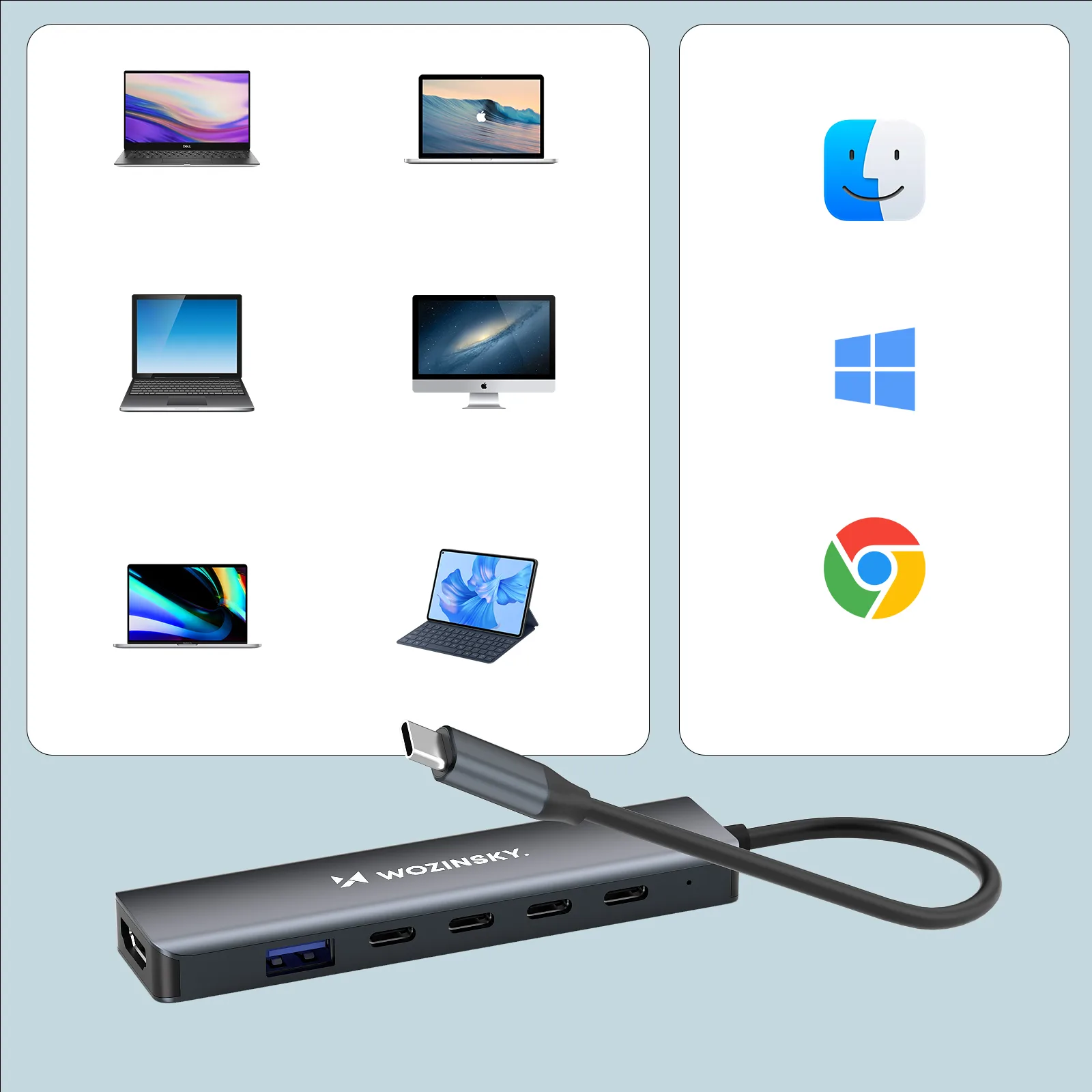 6-in-1-Hub mit USB-A, USB-C, DisplayPort und HDMI – Grau 6