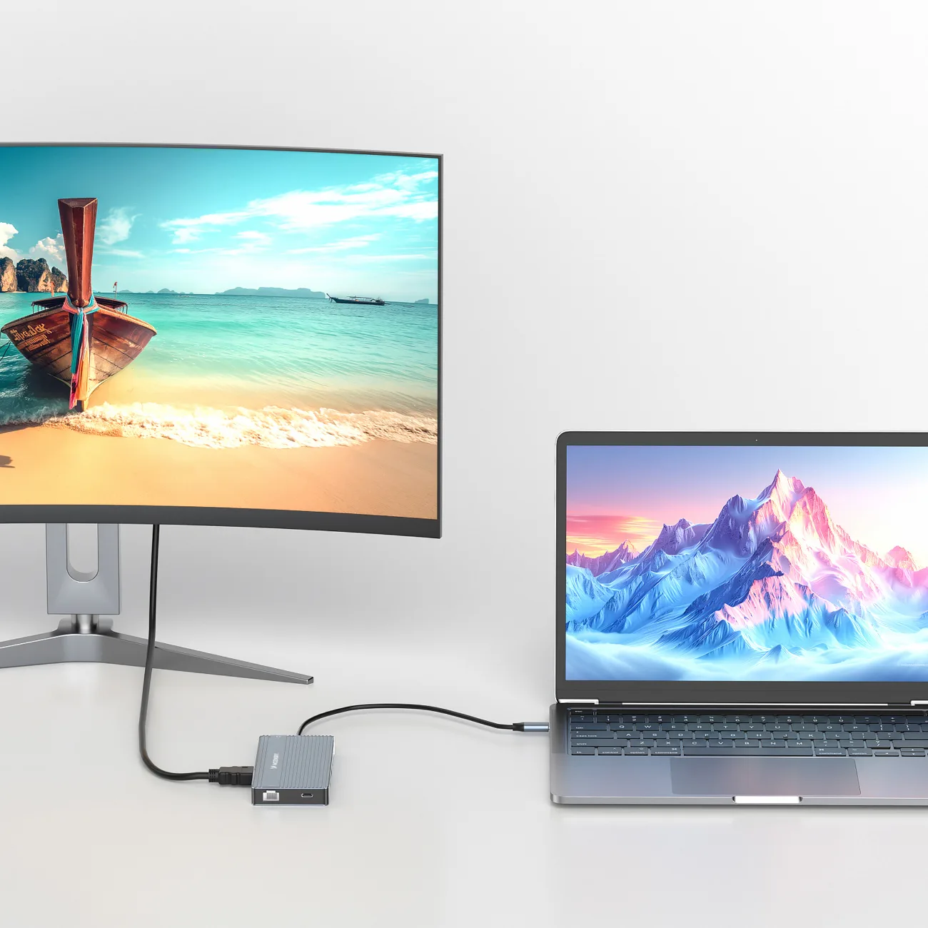 Hub 14-în-1 pentru până la 3 monitoare: USB-A, USB-C, DisplayPort, HDMI, RJ45, SD, TF, mini jack - gri 7
