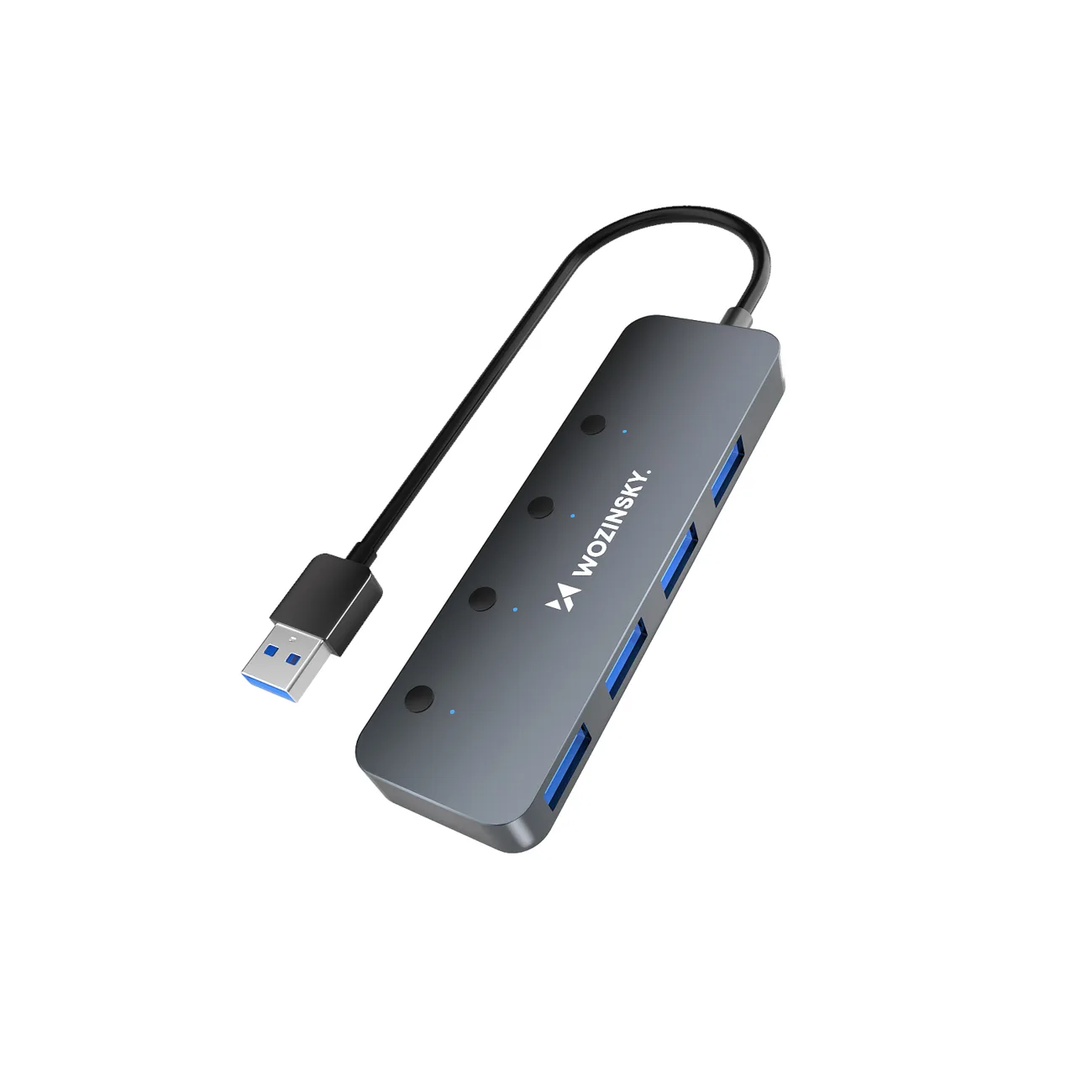 Hub 4x USB-A cu comutatoare din aluminiu - Gri