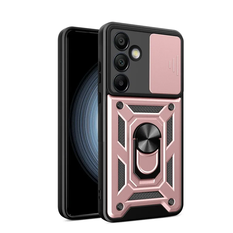 Páncélos tok Samsung Galaxy A56-hoz állvánnyal és kameravédővel Hybrid Armor Camshield - rózsaszín