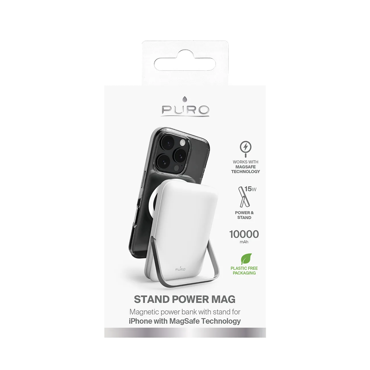 Powerbank bezprzewodowy 10000mAh USB-C MagSafe z podstawką - biały 5