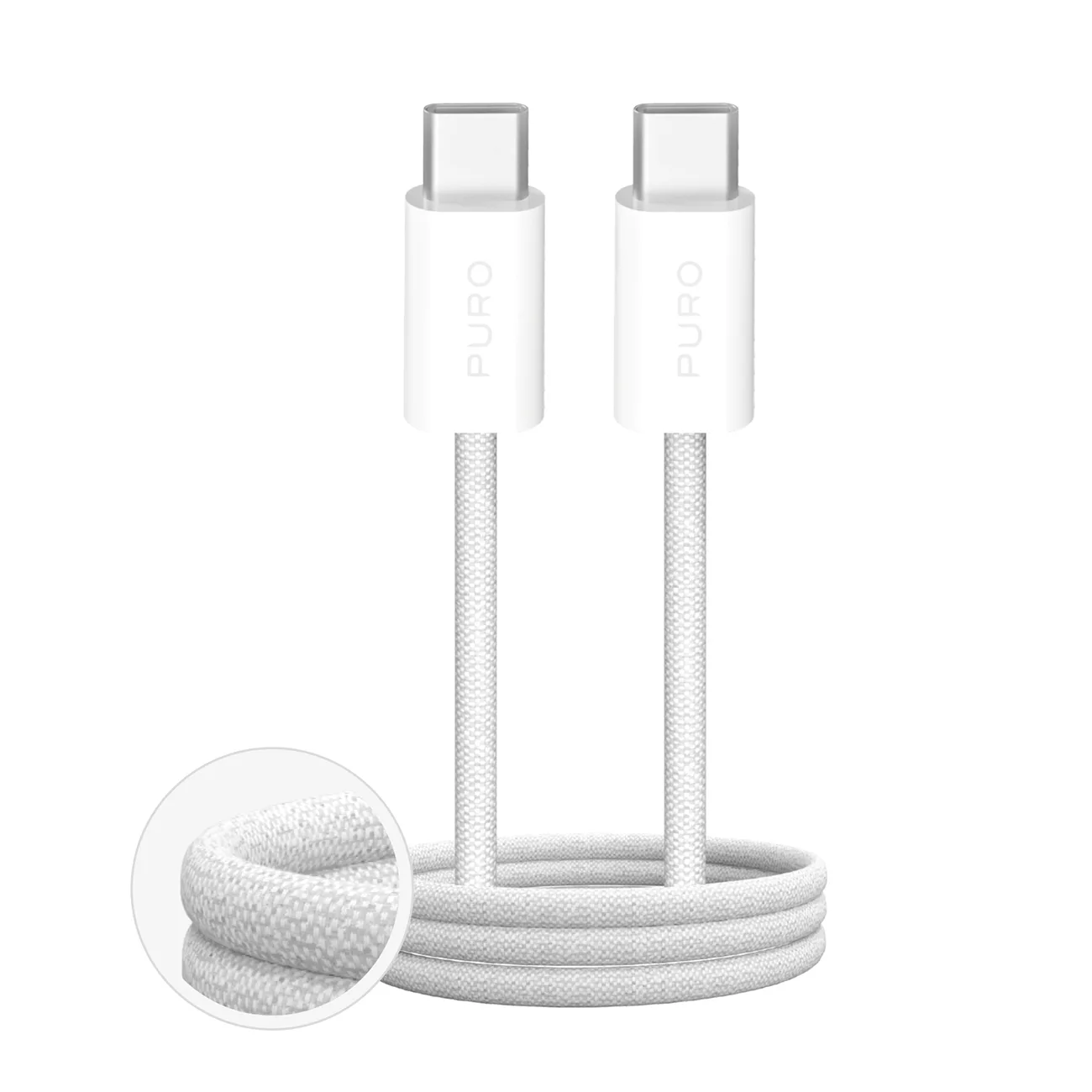 Fabrik 60 W-os, 3 m-es fonott USB-C kábel – fehér