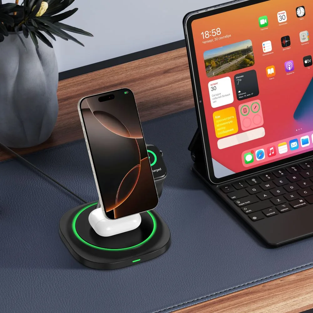 Ładowarka indukcyjna 3w1 do smartfona smartwatcha słuchawek Magnetic MagSafe - czarna 9