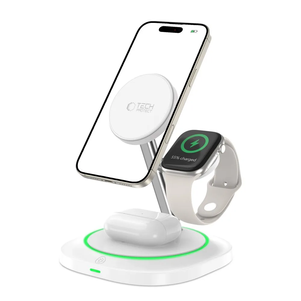 3-in-1 Magnetic MagSafe Induction Charger for Smartphone, Smartwatch, and Headphones - White 2