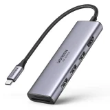 Hub USB-C multifuncțional 6-în-1 - 3x USB, HDMI 4K, cititor de carduri SD și TF, gri