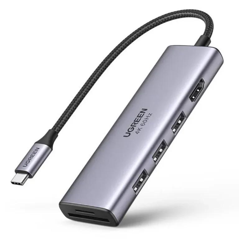 6 az 1-ben multifunkcionális USB-C hub – 3x USB, HDMI 4K, SD- és TF-kártyaolvasó, szürke