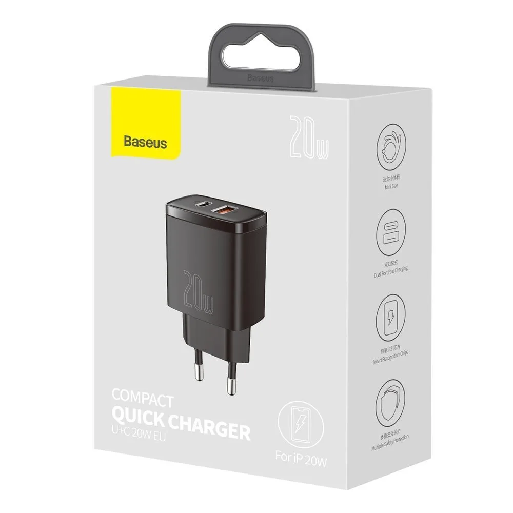 Kompaktes USB-C 20 W 3 A PD QC 3.0 Schnell-Ladegerät, Schwarz 5