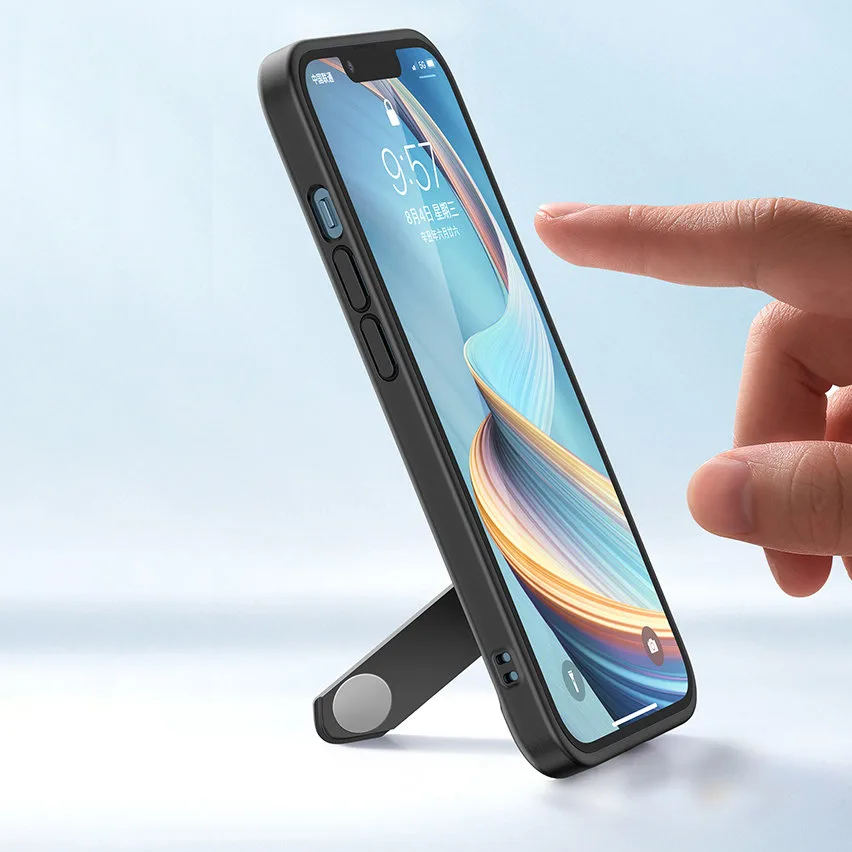 Kemény tok gélkerettel és állvánnyal iPhone 13 Pro-hoz, fekete 10