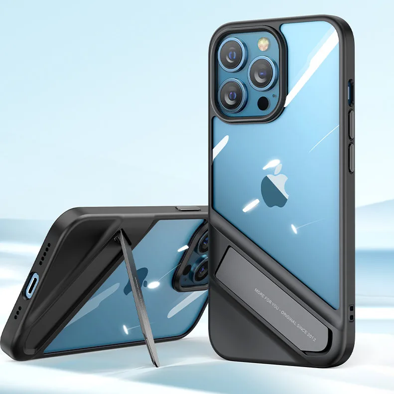 Kemény tok gélkerettel és állvánnyal iPhone 13 Pro-hoz, fekete 11