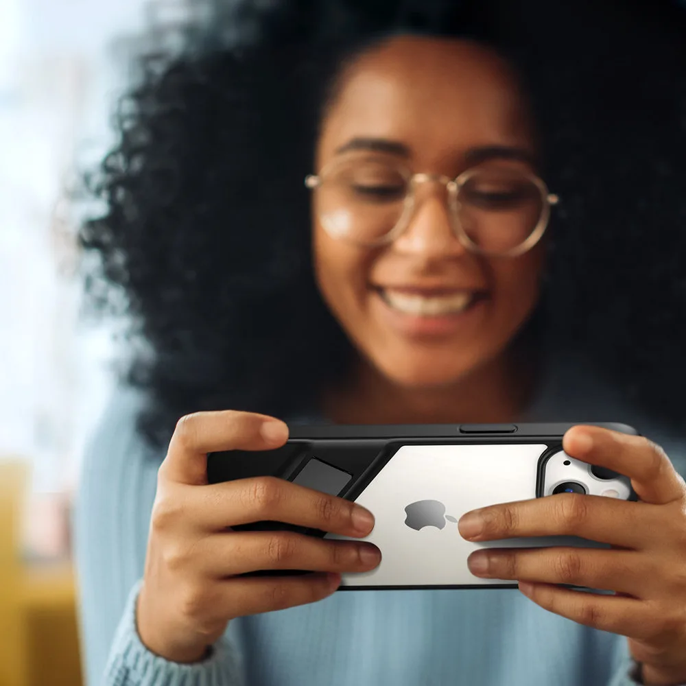 Kemény tok gélkerettel és állvánnyal iPhone 13 Pro-hoz, fekete 4