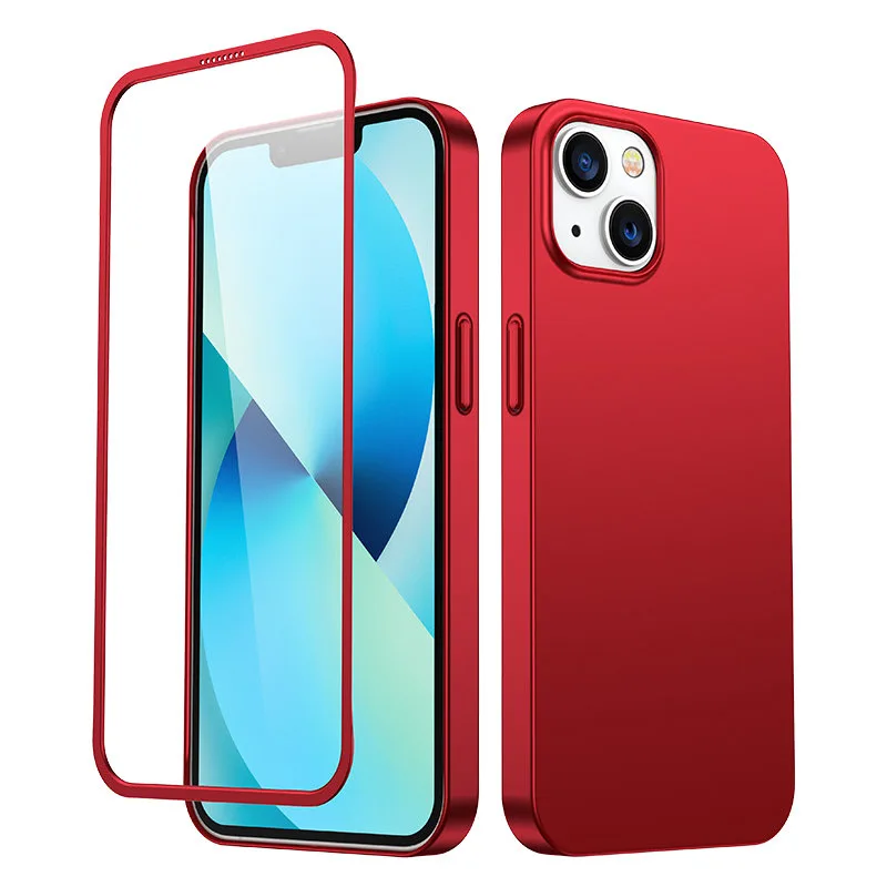 iPhone 13 tok, elülső és hátsó fedél + edzett üveg, piros