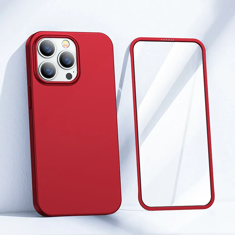 iPhone 13 Pro tok, elülső és hátsó fedél + edzett üveg, piros
