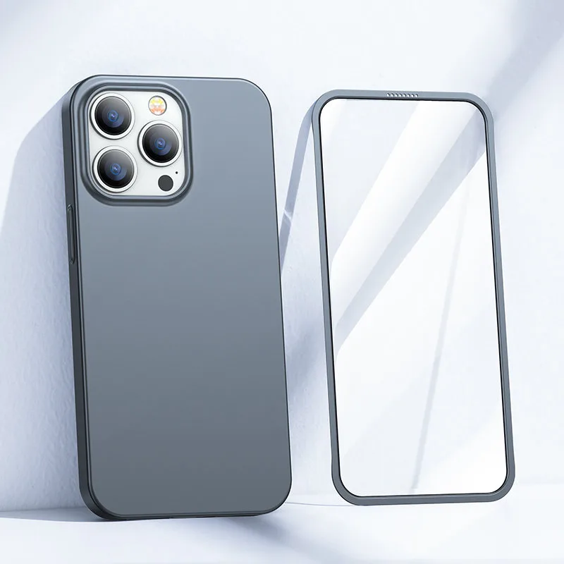 Husă pentru iPhone 13 Pro Max, capac față și spate + sticlă temperată, gri 2