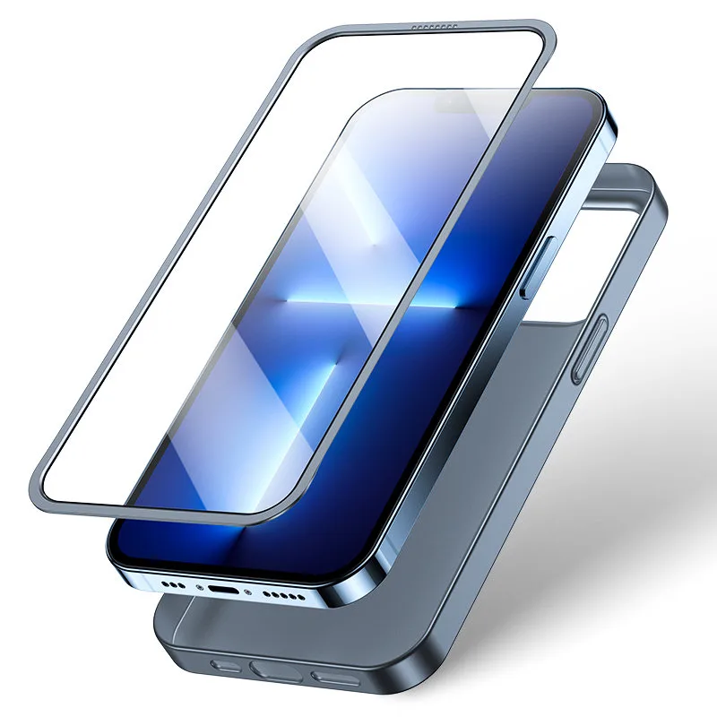 Husă pentru iPhone 13 Pro Max, capac față și spate + sticlă temperată, gri 4