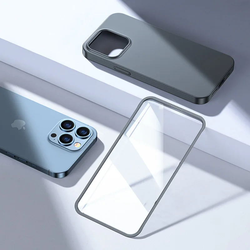 Husă pentru iPhone 13 Pro Max, capac față și spate + sticlă temperată, gri 9