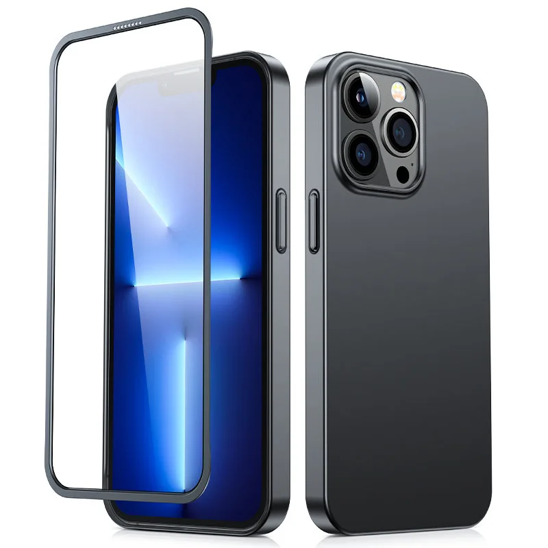 iPhone 13 Pro tok, elülső és hátsó fedél + edzett üveg, fekete