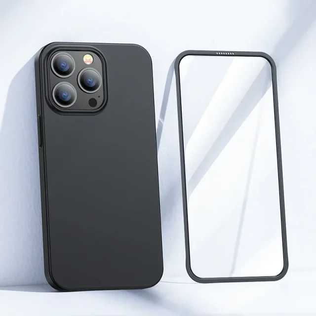 iPhone 13 Pro tok, elülső és hátsó fedél + edzett üveg, fekete