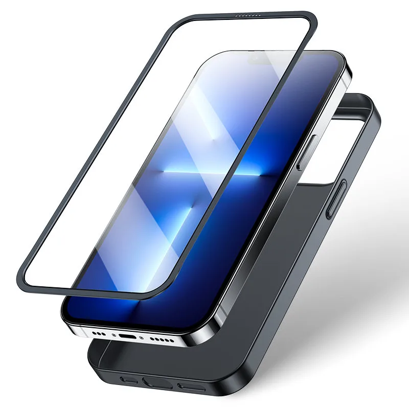 Husă pentru iPhone 13 Pro, capac față și spate + sticlă temperată, negru 4