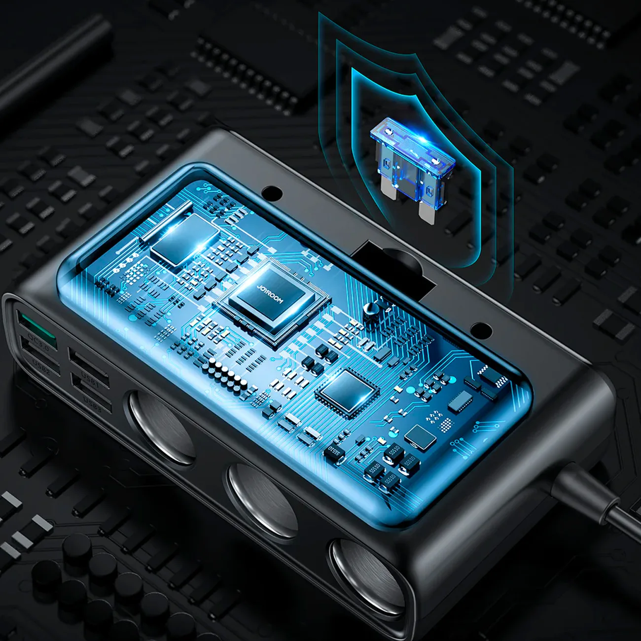 9w1 ładowarka samochodowa rozdzielacz 5x USB 1x USB-C 3x gniazdo zapalniczki PD QC czarny 4