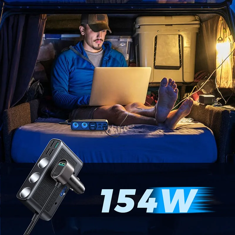 9w1 ładowarka samochodowa rozdzielacz 5x USB 1x USB-C 3x gniazdo zapalniczki PD QC czarny 9