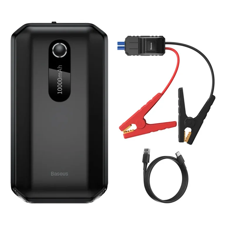10000 mAh-s power bank + 12 V-os, 1000 A-es autóindító, fekete
