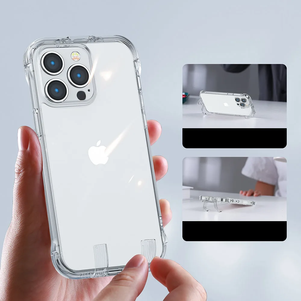 Puzdro na iPhone 14 Plus – odolné puzdro s háčikmi a stojanom, priehľadné 6