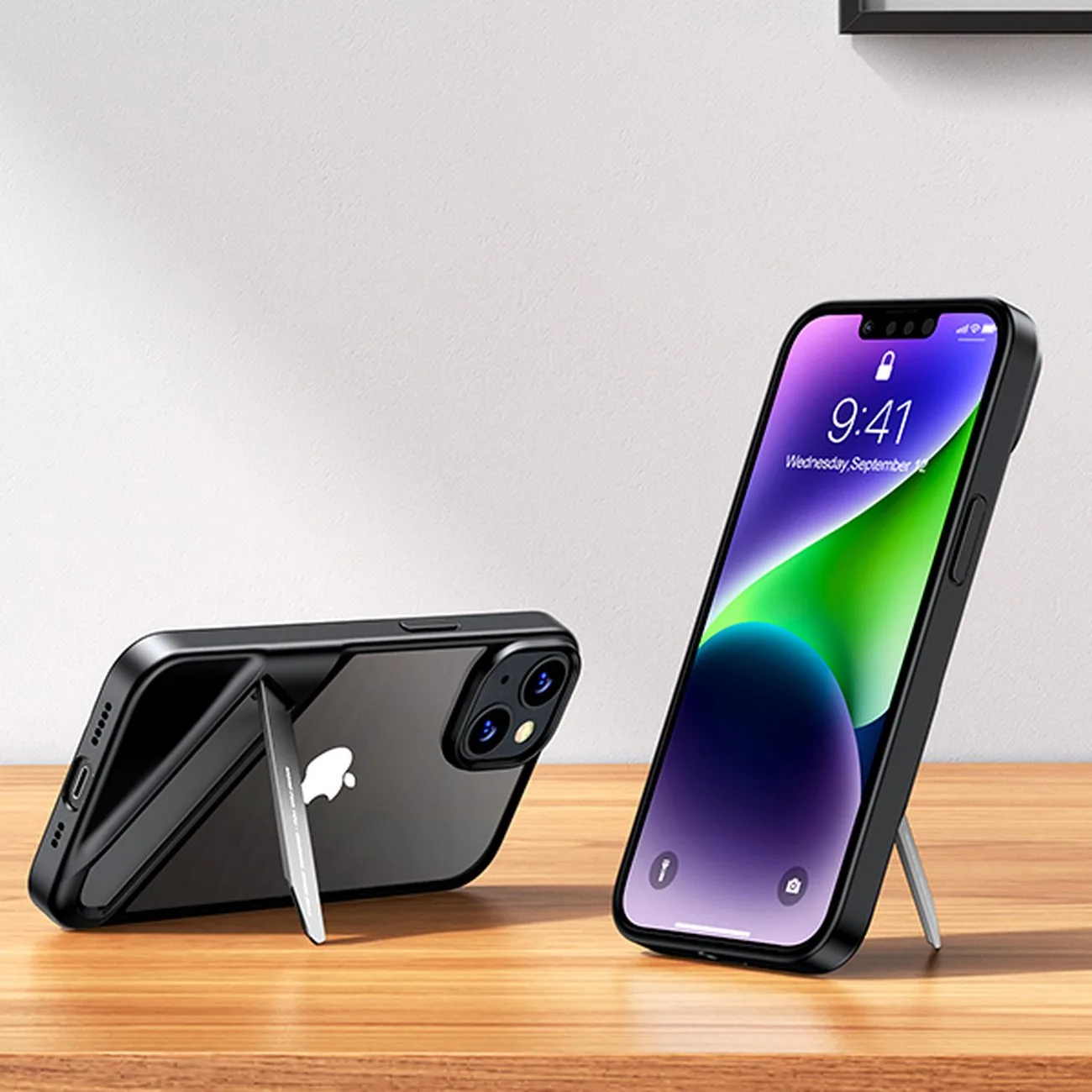 Tvrda futrola s gel okvirom i ugrađenim stalkom za iPhone 14, crna 8