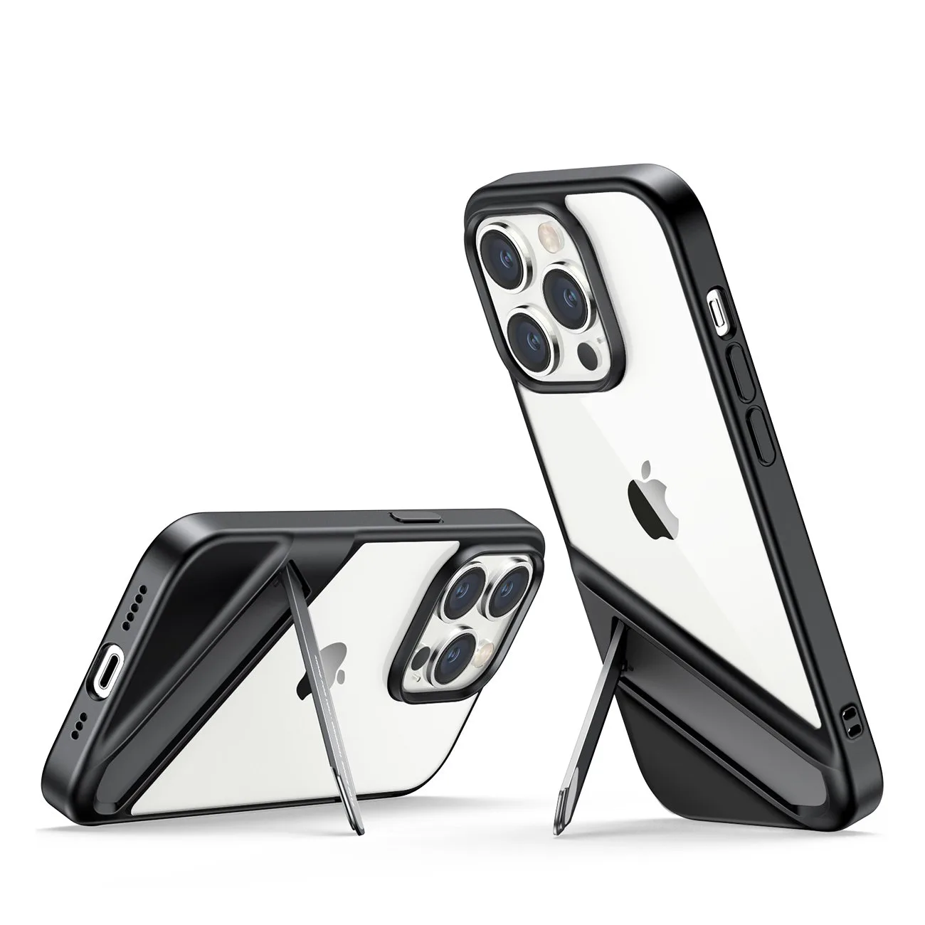 Kemény tok gélkerettel és beépített állvánnyal iPhone 14 Pro-hoz, fekete
