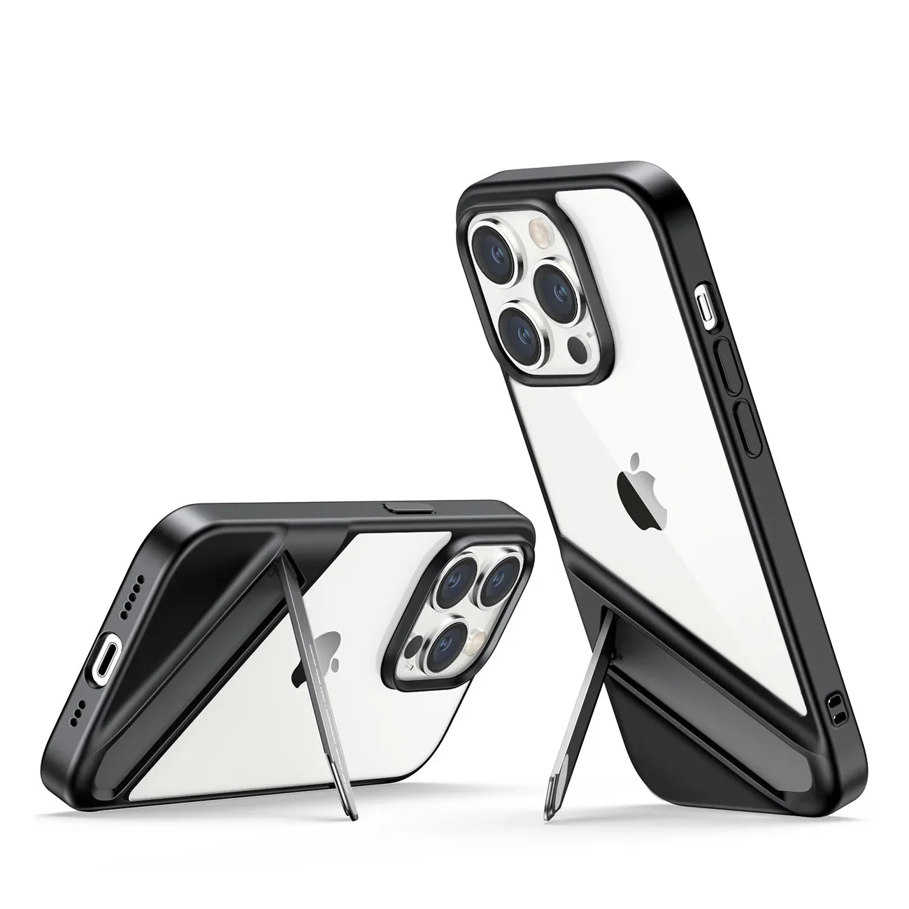 Hartschalenhülle mit Gelrahmen und integriertem Ständer für iPhone 14 Pro, schwarz Hartschalenhülle mit Gelrahmen und integriertem Ständer für iPhone 14 Pro, schwarz