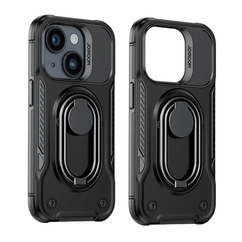 iPhone 14 tok, strapabíró tok állvánnyal és gyűrűtartóval, fekete 4