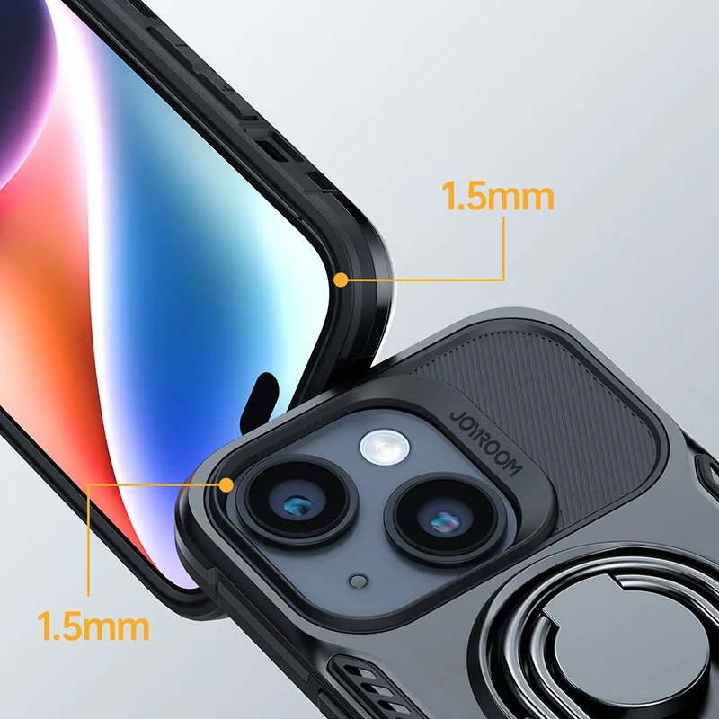 iPhone 14 tok, strapabíró tok állvánnyal és gyűrűtartóval, fekete 6