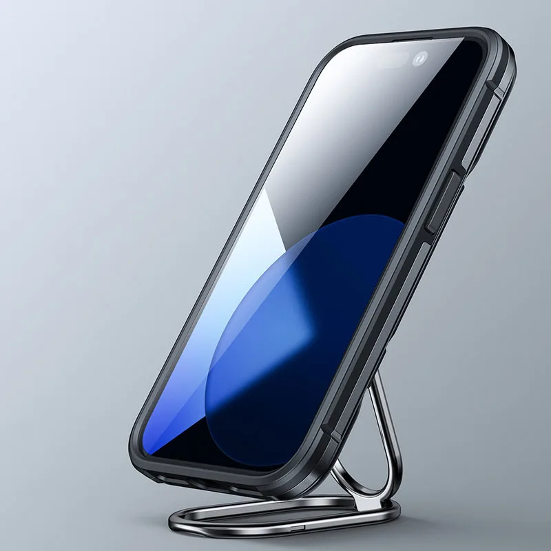 iPhone 14 tok, strapabíró tok állvánnyal és gyűrűtartóval, fekete 7