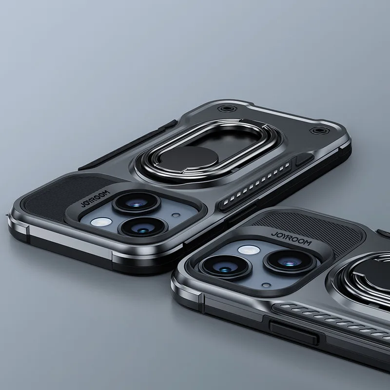 iPhone 14 tok, strapabíró tok állvánnyal és gyűrűtartóval, fekete 9