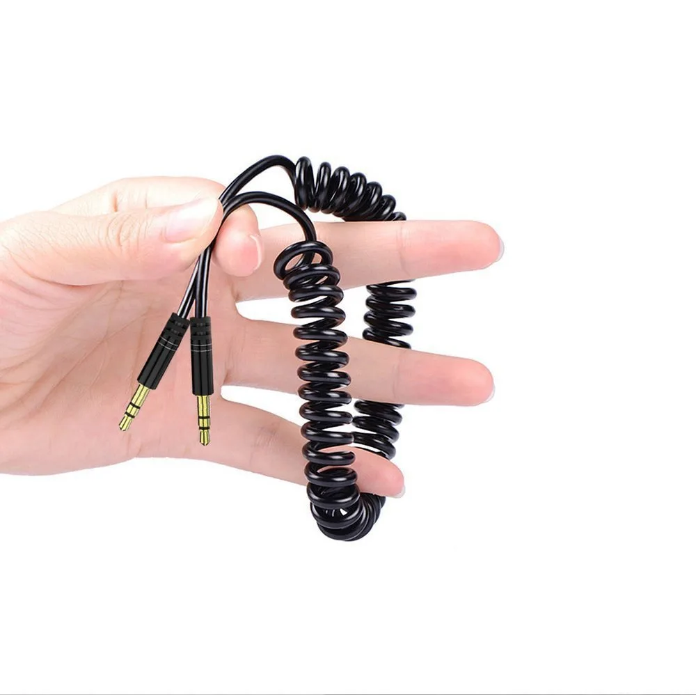 Rozciągliwy kabel przewód audio AUX mini jack 3.5mm sprężynka 150cm czarny 3