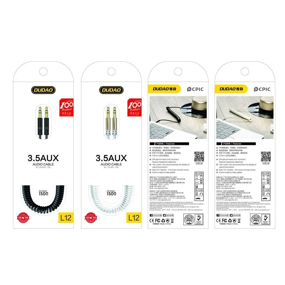 Rozciągliwy kabel przewód audio AUX mini jack 3.5mm sprężynka 150cm czarny 7