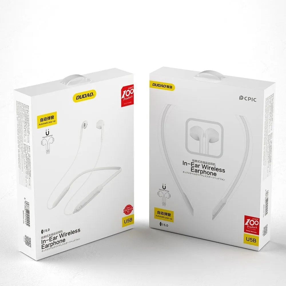 Mágneses tapadású vezeték nélküli Bluetooth fülhallgató, fehér