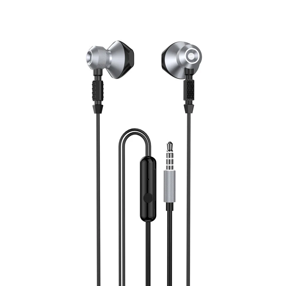 Fém vezetékes fülhallgató, 3,5 mm-es mini jack, szürke