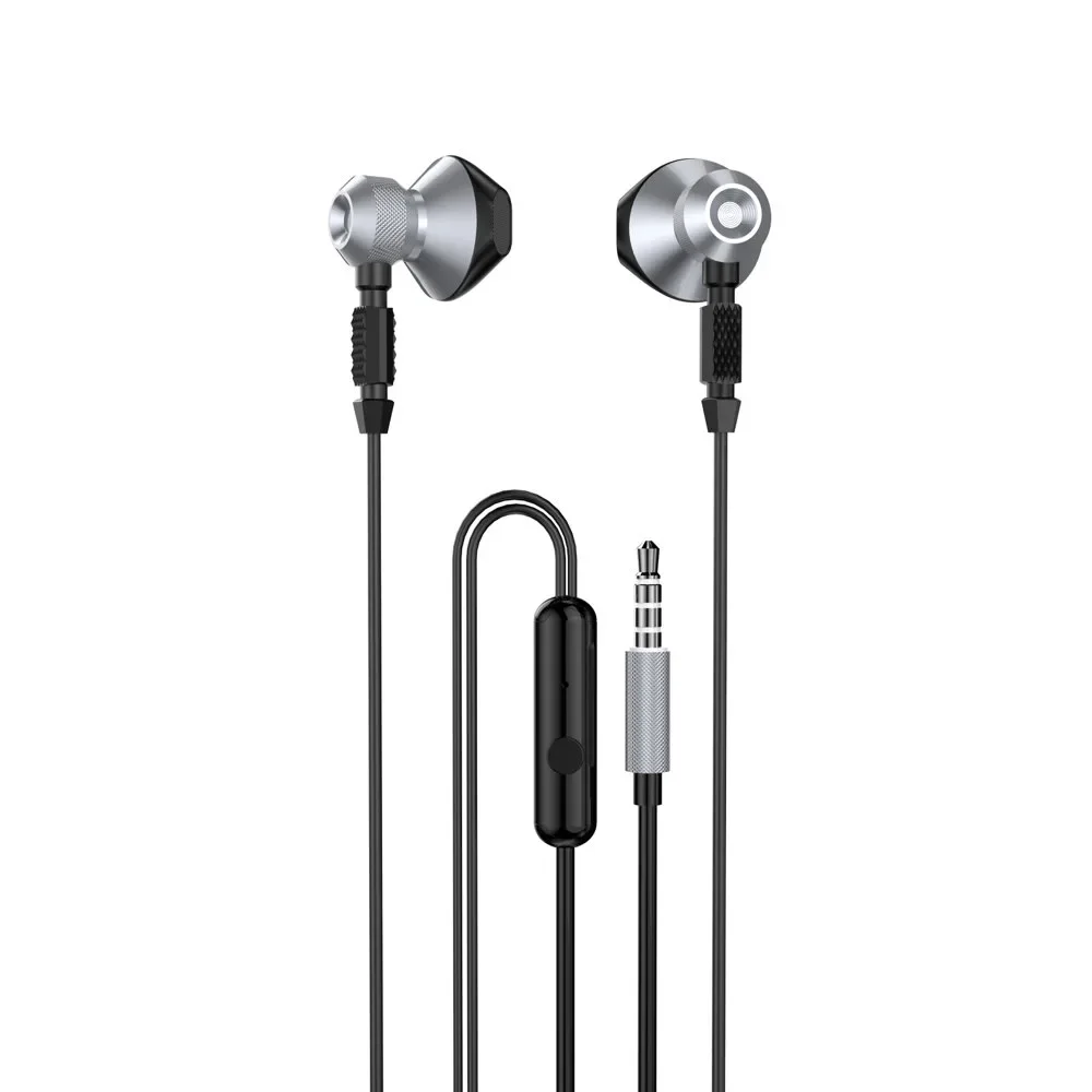 Fém vezetékes fülhallgató, 3,5 mm-es mini jack, szürke Fém vezetékes fülhallgató, 3,5 mm-es mini jack, szürke