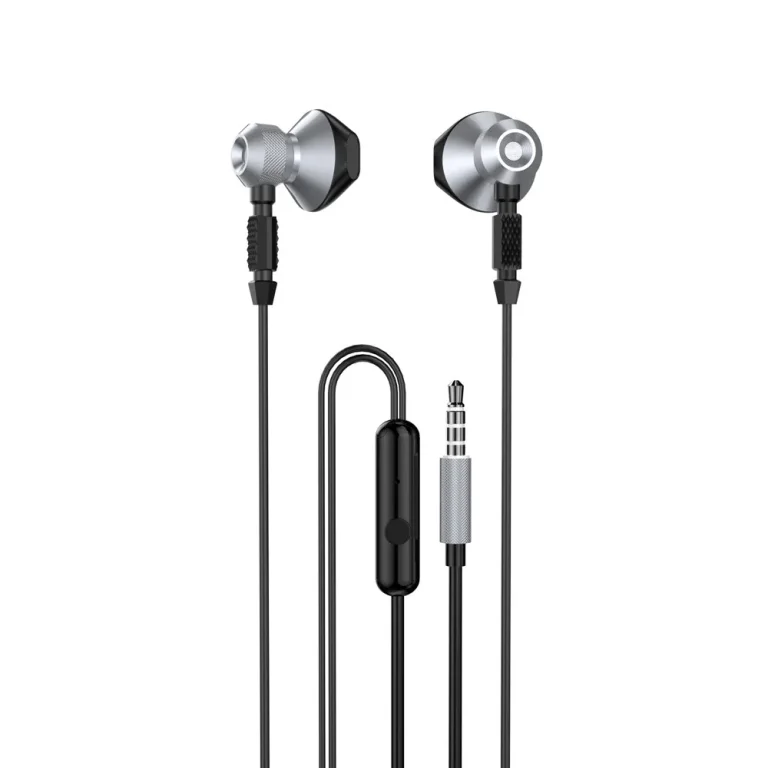 Fém vezetékes fülhallgató, 3,5 mm-es mini jack, szürke