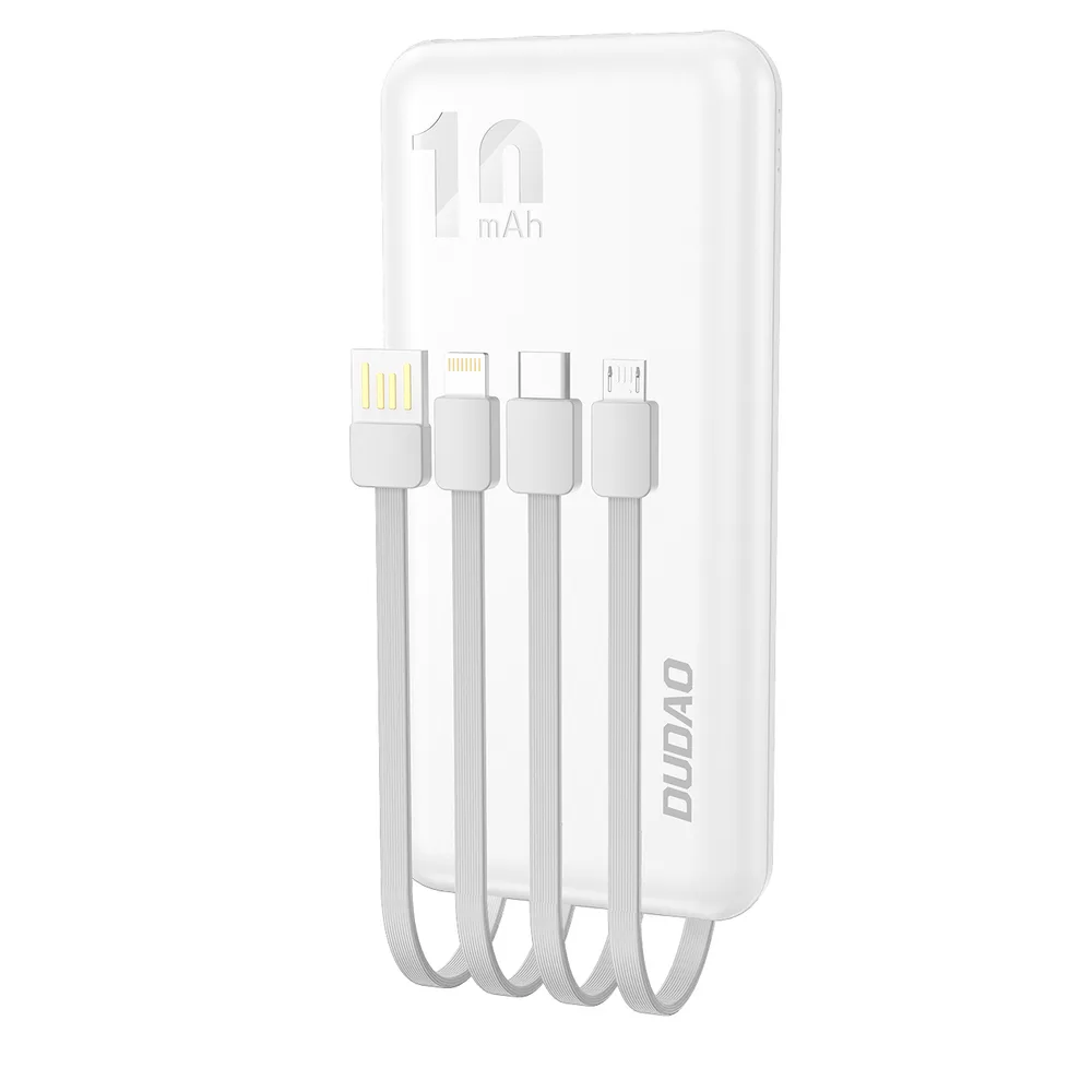 K6Pro 10000 mAh univerzális powerbank USB-C, microUSB és Lightning kábelekkel – fehér