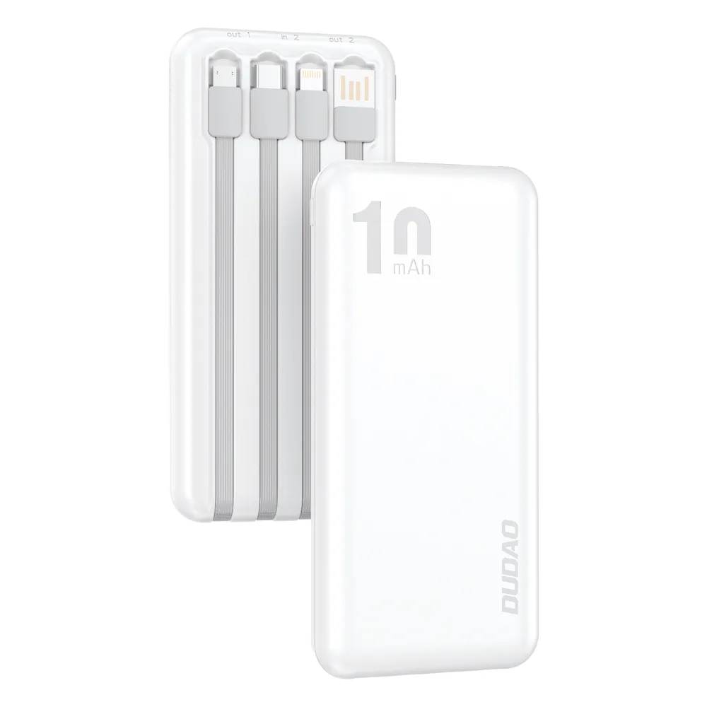 K6Pro 10000 mAh univerzális powerbank USB-C, microUSB és Lightning kábelekkel – fehér