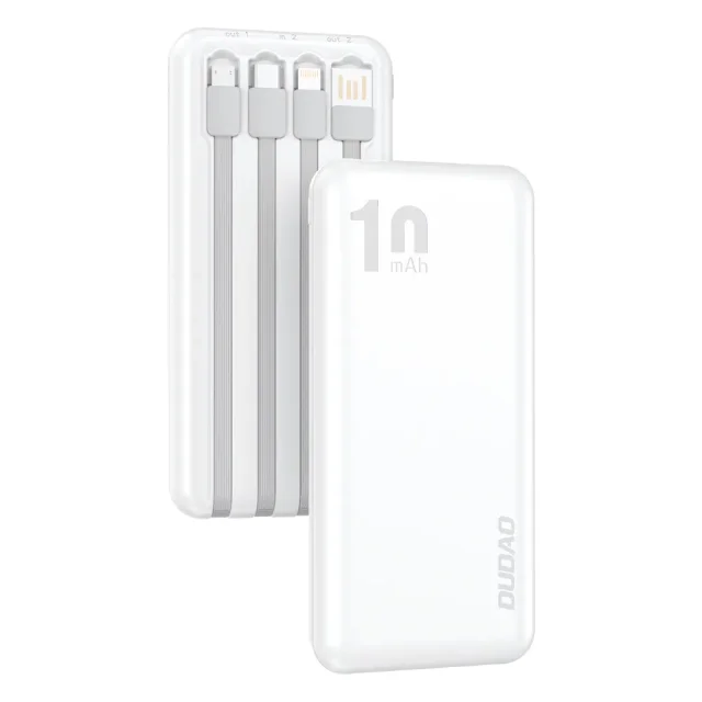 K6Pro 10000 mAh univerzális powerbank USB-C, microUSB és Lightning kábelekkel – fehér