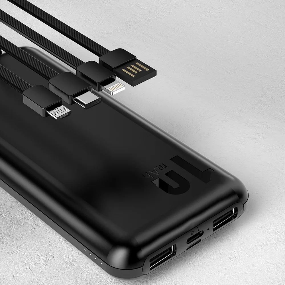 K6Pro 10000mAh Universal Power Bank with USB-C, microUSB, and Lightning Cables - White 3