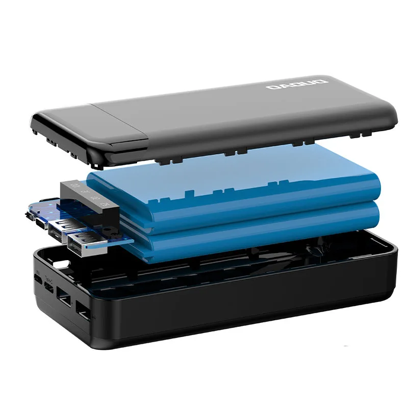 Nagy kapacitású, 20000 mAh-s powerbank 3 beépített USB-C, microUSB és Lightning kábellel, fekete 3