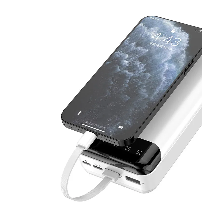 Nagy kapacitású, 20000 mAh-s powerbank 3 beépített USB-C, microUSB és Lightning kábellel, fekete 6